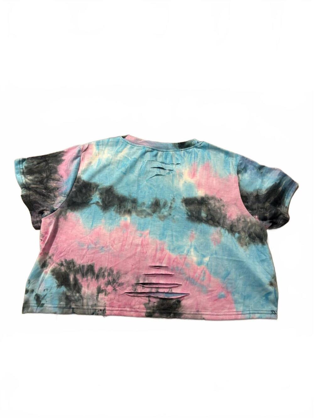 Remidoo Tie-Dye Crop Top with Distressed Detail